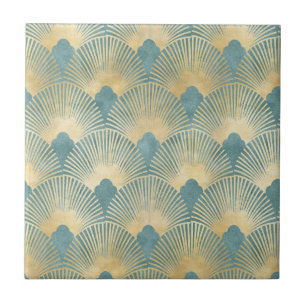 Schönes Fächermuster, Türkis Gold, Art Deco Muster Fliese