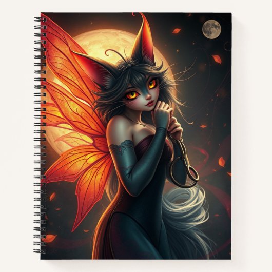 Schönes Fantasy Cat Fairy Art Notebook Notizblock (Vorderseite)