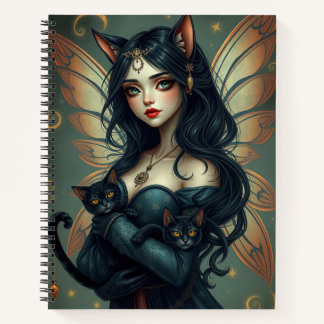 Schönes Fantasy Cat Fairy Art Notebook Notizblock