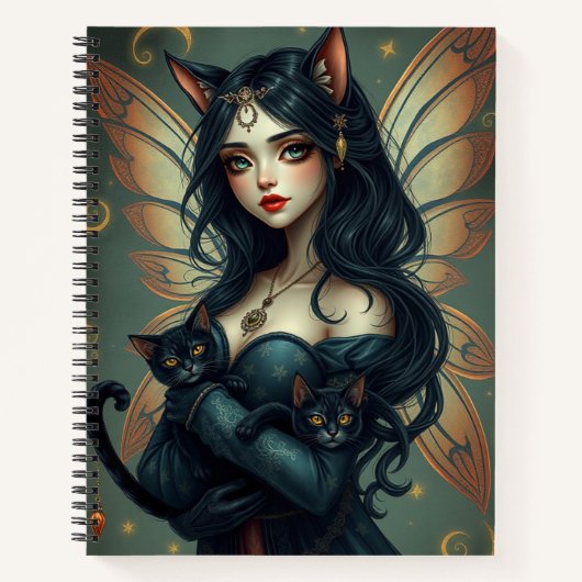 Schönes Fantasy Cat Fairy Art Notebook Notizblock (Vorderseite)