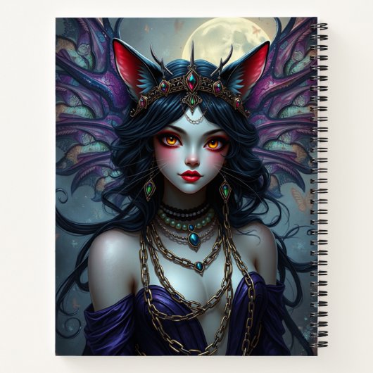 Schönes Fantasy Cat Fairy Art Notebook Notizblock (Rückseite)