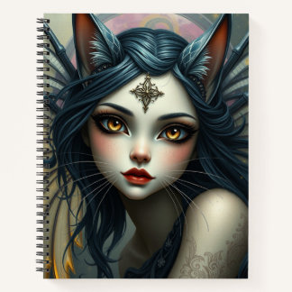 Schönes Fantasy Cat Fairy Art Notebook Notizblock