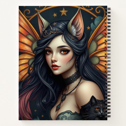 Schönes Fantasy Cat Fairy Art Notebook Notizblock (Rückseite)
