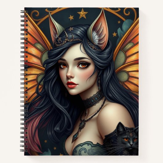 Schönes Fantasy Cat Fairy Art Notebook Notizblock (Vorderseite)