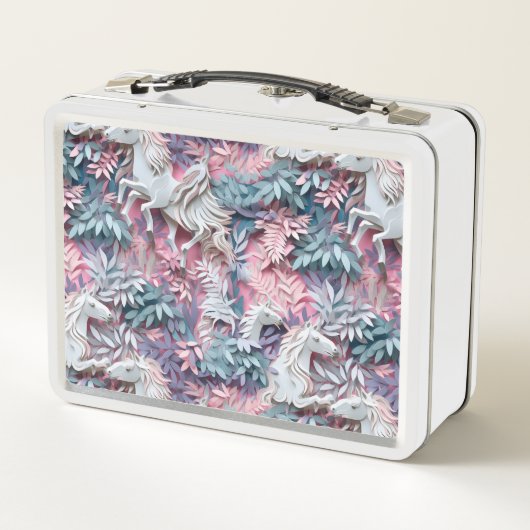 Schönes Fantasy Horses Abstraktes Pastell Design Metall Brotdose (Rückseite)