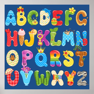 Schönes, farbenfrohes Alphabet für Kinder, Kinderz Poster