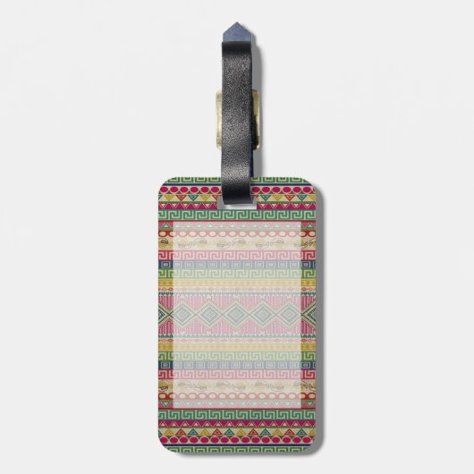 Schönes, farbenfrohes Aztekenmuster Gepäckanhänger (Rückseite vertikal)