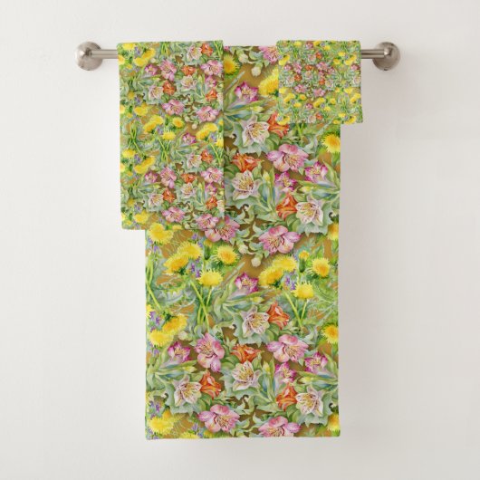 Schönes, farbenfrohes Muster, rosa gelb Badhandtuch Set (Insitu)
