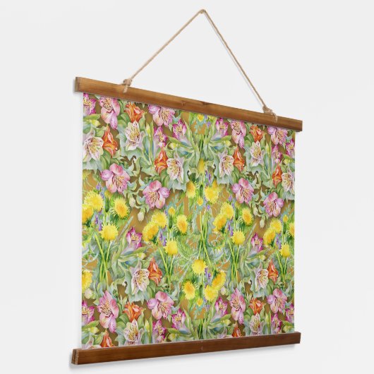 Schönes, farbenfrohes Muster, rosa gelb Wandteppich Mit Holzrahmen (Gewinkelt)