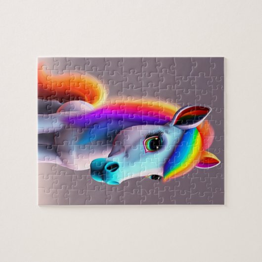 Schönes, farbenfrohes Pony mit Regenbogenfarben, P Puzzle (Horizontal)