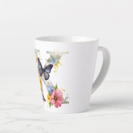 Schönes Farbenschmetterlingsmonogramm Milchtasse (Rechte Ecke)