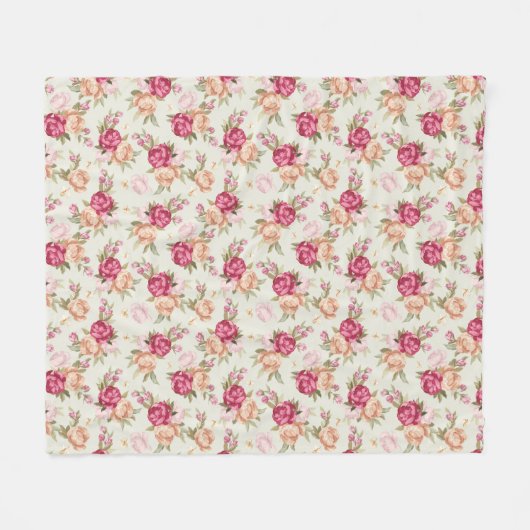 Schönes Farbpfingstrosenmuster auf Grün Fleecedecke (Vorderseite (Horizontal))