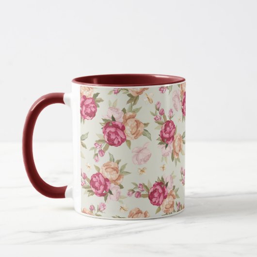 Schönes Farbpfingstrosenmuster auf Grün Tasse (Links)
