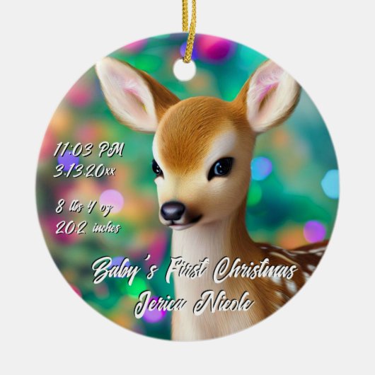 Schönes Fawn First Christmas Keramik Ornament (Vorne)