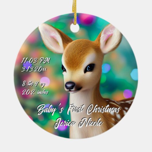 Schönes Fawn First Christmas Keramik Ornament (Hinten)