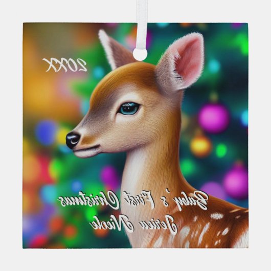 Schönes Fawn First Christmas Ornament Aus Glas (Rückseite)
