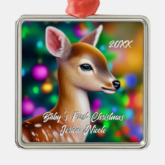 Schönes Fawn First Christmas Ornament Aus Metall (Vorne)