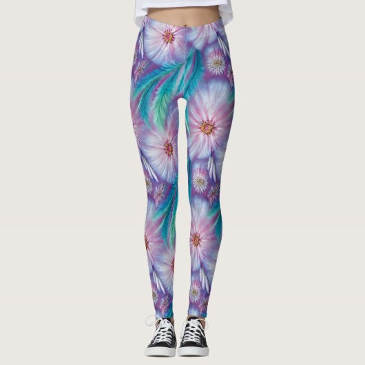 Schönes Feathers und Blume Muster Leggings (Vorderseite)