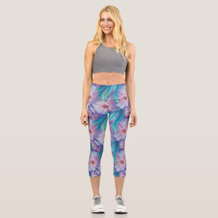 Schönes Federn- und Blumenmuster Capri Leggings