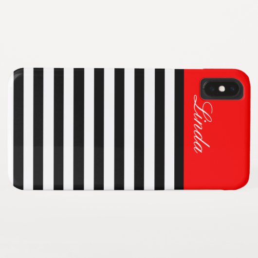 Schönes, feines Schwarz-Weiß-Streifen auf Chic Red Case-Mate iPhone Hülle (Rückseite (Horizontal))