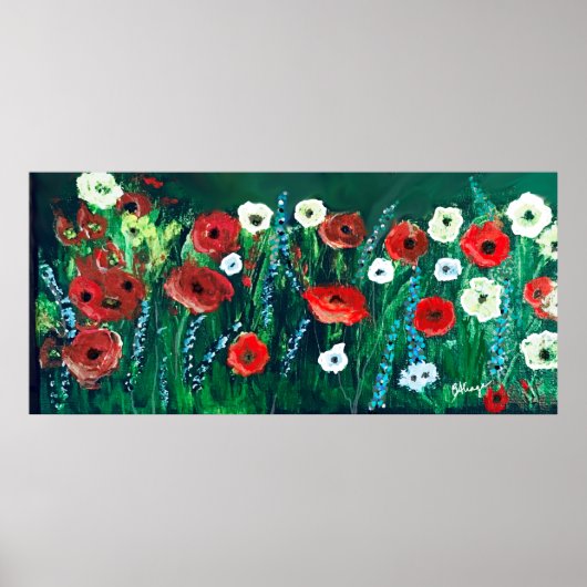 Schönes Feld der Poppies Orange-Red, White&Blue Poster (Vorne)