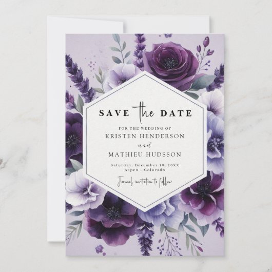 Schönes Feld Lila Blumenhochzeit Save The Date (Vorderseite)