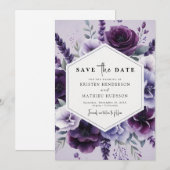 Schönes Feld Lila Blumenhochzeit Save The Date (Vorne/Hinten)