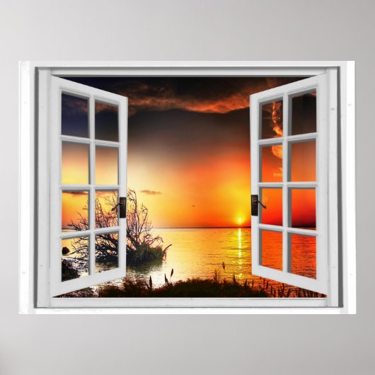 Schönes Fenster mit Sonnenuntergang-Fake Poster (Vorne)