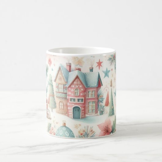 Schönes festes Village House Vintage Weihnachten Kaffeetasse (Mittel)