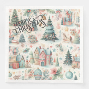 Schönes festliches Dorfhaus im Vintage-Weihnachtss Serviette
