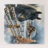 Schönes festliches Schwarzes Pferd auf Bauernhof W Puzzle (Horizontal)