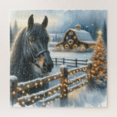 Schönes festliches Schwarzes Pferd auf Bauernhof W Puzzle (Vertikal)