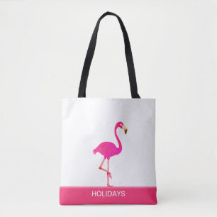 Schönes Flamingo auf Rosa und Weiß Tasche