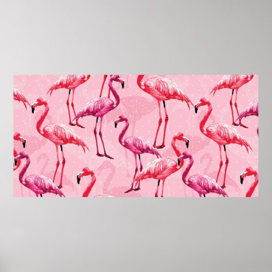 Schönes Flamingo Bird Pink Nahtloses Muster illu Poster (Vorne)