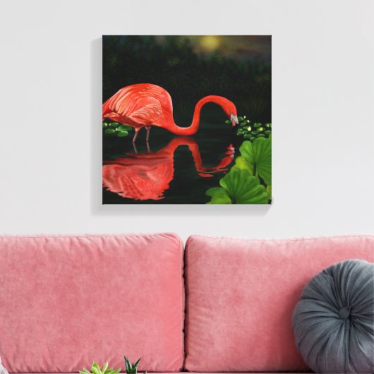 Schönes Flamingo in Pond Wrapped Canvas Leinwanddruck (Insitu (Wohnzimmer))