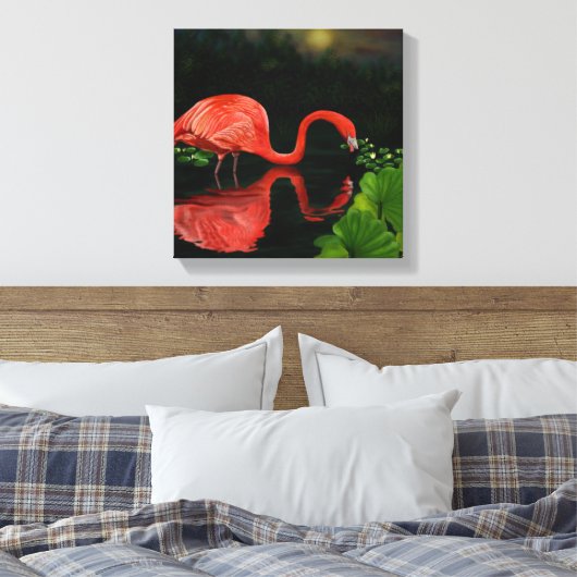 Schönes Flamingo in Pond Wrapped Canvas Leinwanddruck (Insitu (Schlafzimmer))