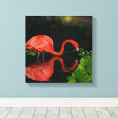 Schönes Flamingo in Pond Wrapped Canvas Leinwanddruck (Insitu (Holzboden))