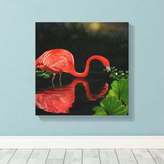 Schönes Flamingo in Pond Wrapped Canvas Leinwanddruck (Insitu (Holzboden))
