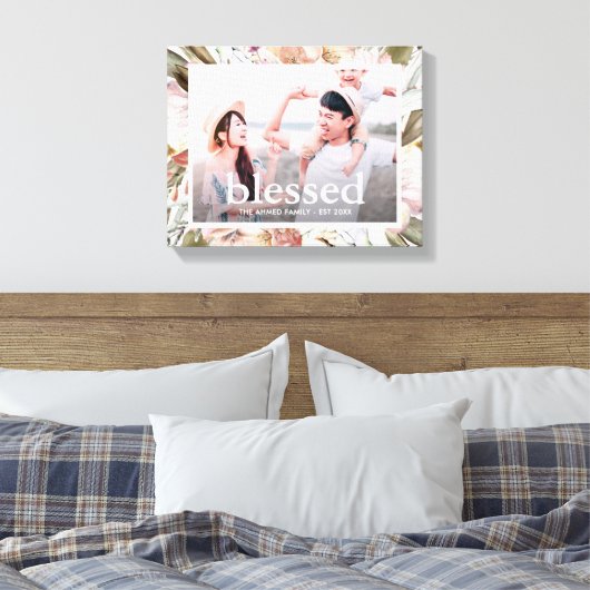 Schönes florales, gesegnetes Typografie-Foto Leinwanddruck (Insitu (Schlafzimmer))