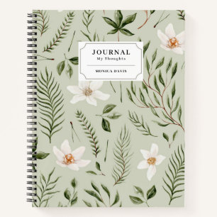 Schönes florales grün-gold-weißes Muster-Journal Notizblock