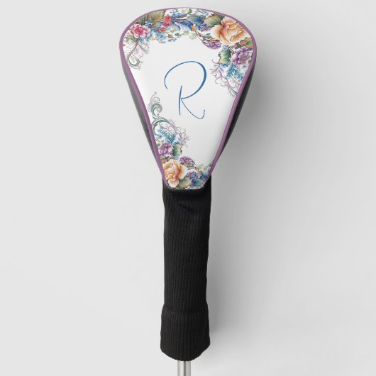 Schönes, florales Mit Monogramm Golf Headcover (Vorderseite)