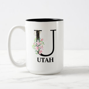 Schönes florales U monogrammiertes Alphabet Zweifarbige Tasse