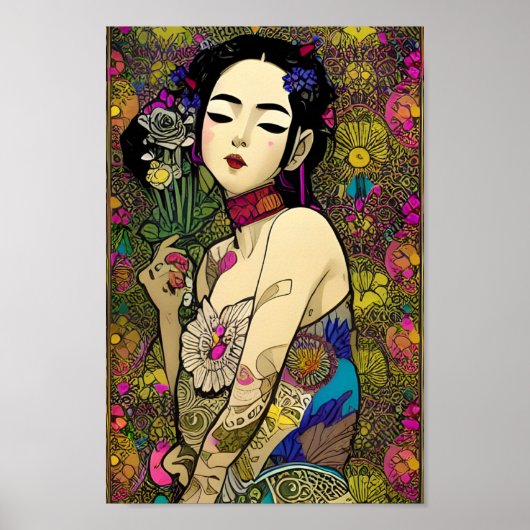 Schönes Floralpunk Balinese Girl Poster (Vorne)