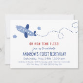 Schönes Flugzeug, wie die Zeit zum ersten Geburtst Einladung (Vorderseite)