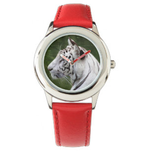 Schönes Foto des gestreiften weißen Tigers Armbanduhr