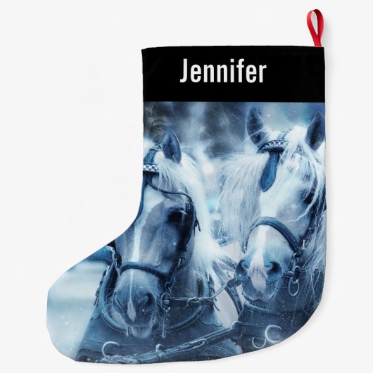 Schönes Foto für Pferde im Winter Großer Weihnachtsstrumpf (Rückseite)