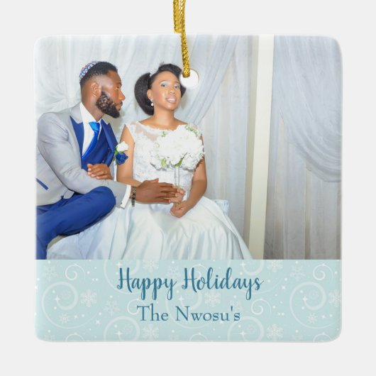 Schönes Foto Hochzeit Thema Schneeflocken Keramikornament (Vorderseite)