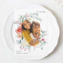 Schönes Foto mit Blumenbögen spart das Datum Save The Date