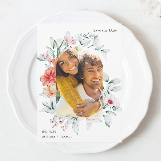 Schönes Foto mit Blumenbögen spart das Datum Save The Date