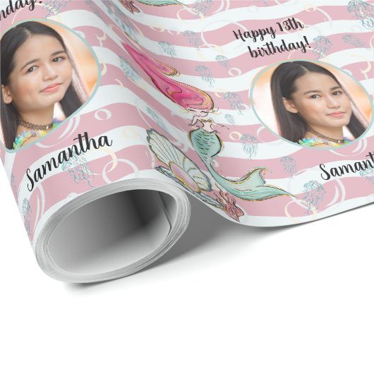 Schönes Foto Text Mermaid unter dem Meer Geschenkpapier (Rolleneckpunkt)